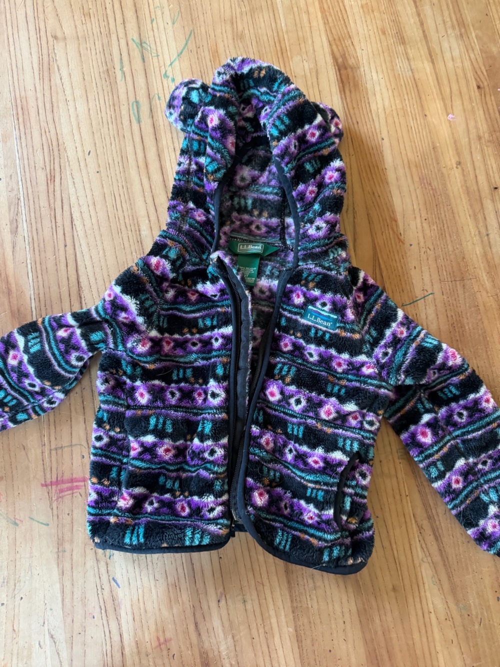 L.L. Bean Plush Hooded Jacket in Purple, Teal & Black